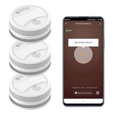 XNY WLAN-Rauchmelder mit App-Benachrichtigungen, Feuermelder mit Austauschbarer Batterie, EN 14604 Zertifiziert, 90 dB Hörbarer Alarm, Funktioniert mit Tuya und Smart Life Kostenlose APP, 3 Stück