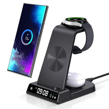 Induktive Ladestation für Samsung S25 Ultra, 3 in 1 Wireless Charger für Samsung Galaxy Watch 8/Ultra/7/6, Kabelloses Ladegerät für Galaxy S25/S24/S23/Z Flip 7/Fold 6, Galaxy Buds 3/3 Pro(No Adapter)