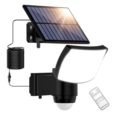 Solarlampen für Außen mit Fernbedienung, Led Solar Strahler mit Bewegungsmelder, 3000/5000/7000K, Solar Außenstrahler mit 3 Leuchtmodi, IP65 Wasserdicht Solarleuchte für Garage, Hof, Haustür, Garten