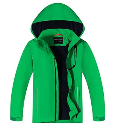 YOUNGSOUL Kinder Softshelljacke Gefütterte Regenjacke Jungen Mädchen Übergangsjacke Wasserdichte Outdoorjacke mit Abnehmbarer Kapuze,Grün, DE: 146-152 (Herstellergröße 150)