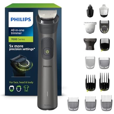 Philips Multigroom 7000 für Herren, All-in-One-Trimmer, elektrischer 15-in-1 Barttrimmer und Haarschneider für Gesicht, Kopf und Körper - 26 Längeneinstellungen (0.5-20 mm) (MG7950/15)