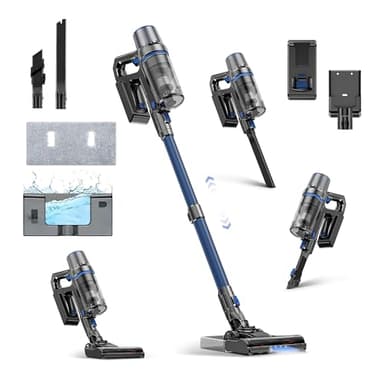 Olvy Akku-Staubsauger mit Wischfunktion, Tierhaare/Teppiche/Hartböden, Kabelloser 2-in-1, ohne Beutel, 35KPA Saugleistung, 5 Stufen, LED-Display, Leichter Staubsauger mit HEPA-Filter & Zubehör