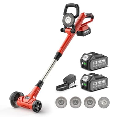 Taskstar Fugenreiniger Elektrisch Profi Edition mit 2x 4000mAh Akku, 3 Stahlbürsten&1 Nylonbürste，Führungsrolle, wasserdichter Teleskopgriff, Akku Fugenreiniger für Terrassenplatten, Pflastersteine, G