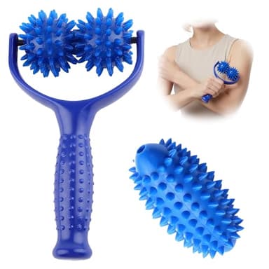 Massageroller mit Griff, Massagegerät Faszienball mit Noppen, Massage Roller mit 3 Igelball Massageball Auswechselbare, Selbstmassagerolle für Beine Rücken Arme Schultern Füße