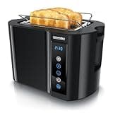 Arendo - Touch Toaster 2 Scheiben Edelstahl - Touchpanel - digital Display Restzeitanzeige - 800 W – Doppelwandgehäuse – mit Brötchenaufsatz – 7 Bräunungsgrade – Brotscheibenzentrierung - Klavierlack