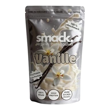 smack. Veganes Proteinpulver Vanille – 21 g Protein pro Portion, 100% pflanzlich, ohne Zuckerzusatz, cremiger vegan Vanille Protein Shake – 450 g