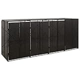 Yolola Mülltonnenbox für 4 Tonnen Mülltonnenbox Rattan Gerätebox Müllcontainer Mülltonnenbox 4er Mülltonnenabdeckung Abfalleimer Aufbewahrungsbehälter Schwarz 274x80x117 cm