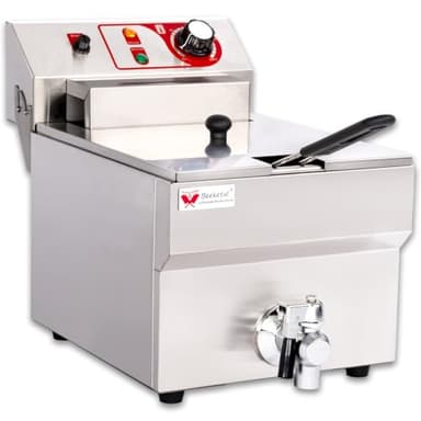 Beeketal 'BTF10B' Kaltzonen Fritteuse (9 Liter Volumen für max. 6 Liter Öl) Edelstahl Friteuse mit Temperaturkontrolle und Fettablaufhahn