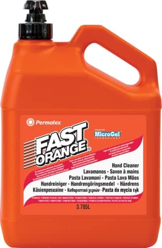 Permatex Fast Orange Handreiniger – Citrusduft, ohne Erdöllösungsmittel, mit Feinpumice für Starke Verschmutzungen – ideal für Werkstatt, Industrie und Haushalt, 3.78 L