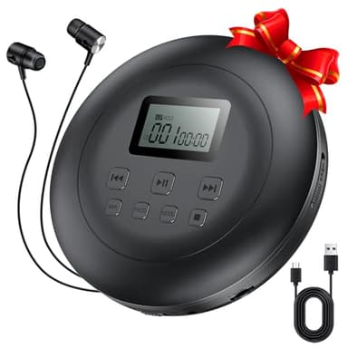 Gueray Tragbarer CD-Player CD Spieler Persönliche CD Player mit Kopfhörer LCD Display Anti-Skip Schutz HiFi Klassische CD Musik Player Speicher CD Player für Auto Zuhause (Schwarz)
