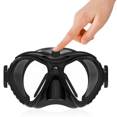 Khroom Weltneuheit: Taucherbrille für Erwachsene mit Wischerfunktion | Anti-Fog Taucherbrille mit Nasenschutz | Schwarz | Schwimmmaske & Schnorchelbrille – kein Ziepen durch Stoffband