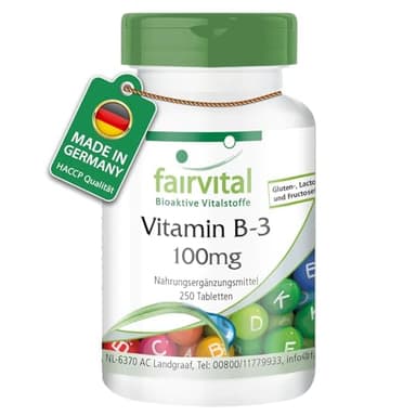 Fairvital | Vitamin B3 Niacin 100mg - 250 Tabletten - HOCHDOSIERT - VEGAN - Nicotinamid