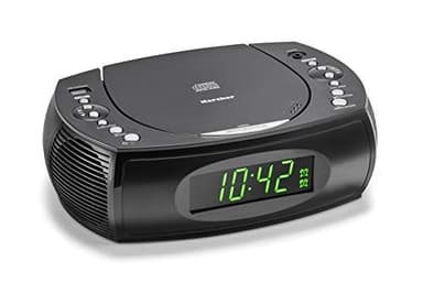 Karcher UR 1308 - Radiowecker mit CD-Player und Radio (UKW), Wecker mit zwei einstellbaren Weckzeiten, Sleep Timer, dimmbares Display, Uhrenradio, USB-Ladefunktion, schwarzes