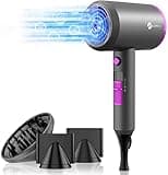 slopehill Ionen Föhn AC Motor 1800W Haartrockner Schnelltrocknen Hair Dryer, Haarfön mit Heiß-/Kalttaste, 3 Fön Concentrators and Diffuser, 3 Temperatureinstellungen, 2-Gang (grau) Lila Grau
