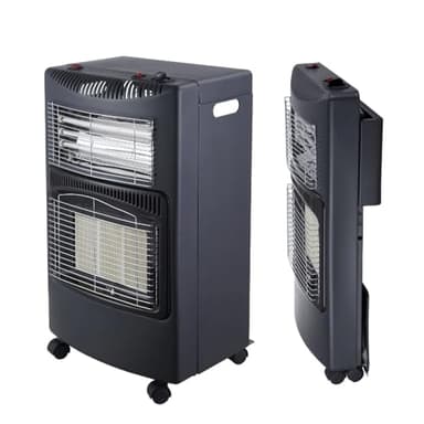 Gas Bullet ® 4200 Watt Gasheizung/Stromheizung Hybrid inkl. Gasdruckregler-Set | drinnen & draußen (Gasheizer nur draußen) | Heizstrahler für Butan- und Propangasflaschen bis 11kg | Stromanschluss