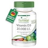 Fairvital | Vitamin D3 20.000 I.E. Depot - 120 Tabletten - HOCHDOSIERT - Cholecalciferol - nur 1 Tablette alle 20 Tage