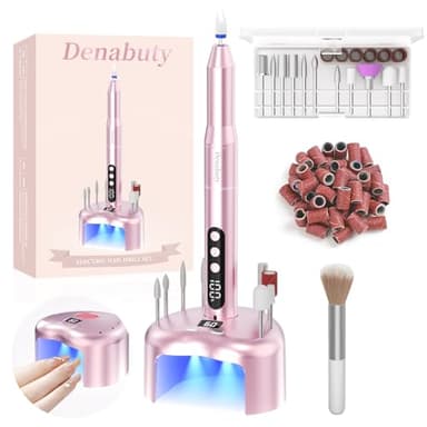 Denabuty Nagelfräser Kabellos, Elektrische Nagelfeile Professionelle 2 in 1 Fräser für Gelnägel Acrylnägel mit Nagel UV LED Lampe, Maniküre und Pediküre Set Nail Drill 35000 U/Min Rosa