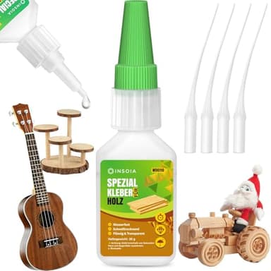 Holzkleber Extra Stark Wasserfest – 30g Set mit Sekundenkleber & Anti-Austrocknung – Super Spezial Kleber für Wood Möbelreparatur, Bastelarbeiten & DIY – Kontaktkleber Transparent & Flexibel