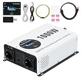 OUBOTEK Wechselrichter 1000W / 2000W Reiner Sinus DC 12V auf AC 230V mit Drahtloser Fernbedienung LCD-Anzeige 2 AC-Steckdosen 2 USB A und 1 Type C, spannungswandler für Wohnmobil Zuhause Off Grid