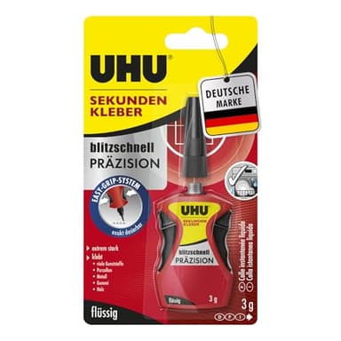 UHU Sekundenkleber extra stark | 3g Kleber für präzises, dosiertes Kleben | Sekundenkleber flüssig für Kunststoff, Metall, Holz, Keramik, Porzellankleber | Superkleber & Kunststoffkleber