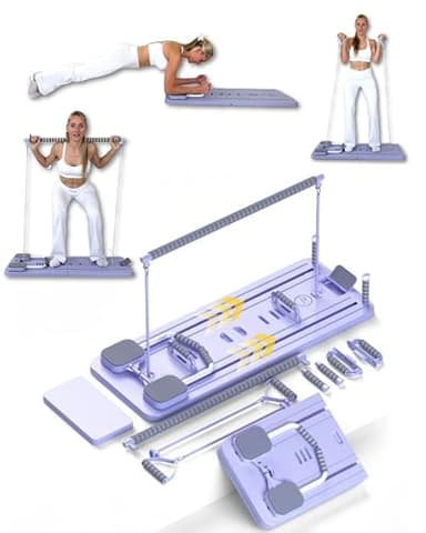 Yosana Pilates Board I Reformer für Zuhause I 8-in-1 Fitness Board faltbar & tragbar I Bauchtrainer inkl. Knie Kissen, Widerstandsbändern & Pilates Bar I verbessertes Design I Deutsche Marke