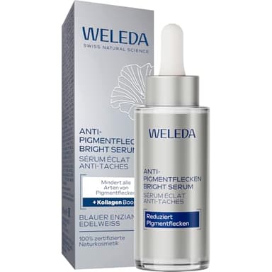 WELEDA Bio Anti Pigmentflecken Bright Serum Blauer Enzian & Edelweiß – Naturkosmetik Anti Aging Gesichtsserum/Gesicht Pflegekonzentrat für strahlenden Teint & weniger Altersflecken (vegan, 1x 30ml)