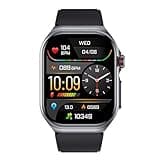 Knauermann PRO 3 Fan Edition eckig (2025) Grau, Gesundheitsuhr Smartwatch mit Telefoniefunktion, EKG Plus HRV und SOS Funktion, BT Bluetooth, Schlafapnoe, Silikonband Schwarz, 14-24