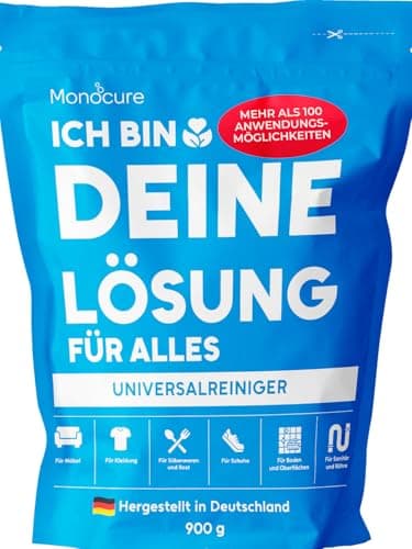 Monocure Fleckenentferner Kleidung Ich Bin Deine Lösung für Alles, Oxi Action Pulver entfernt Geruch, hartnäckige Flecken | Waschkraftverstärker und Weißauffrischung | Ohne Chlor, Duftstoffe, 900g