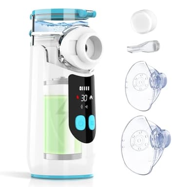 Inhalationsgerät, Wholede Inhaliergerät für Erwachsene Kinder Baby, Wiederaufladbarer USB C Vernebler Inhalator mit Digitalanzeige, Leise Tragbarer Inhalator mit 2 Maske und Mundstück