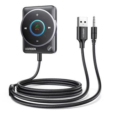 UGREEN Aux Bluetooth 5.4 Adapter Auto Bluetooth 3.5mm Klinke Empfänger Multifunktionstaste für Freisprechanruf und Wireless Musik, Dualverbindung, kompatibel mit Auto Stereoanlage (Schwarz-Upgrade)