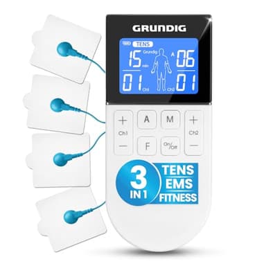 GRUNDIG Tens Gerät Schmerztherapie Reizstromgerät - Zertifiziertes Reizstrom Medizinprodukt mit 50 Programmen und 16 Intensitätsstufen - 3in1 Akku EMS Gerät zur Muskelentspannung (Gerät)