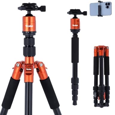 Rollei Compact Traveler No.1 Orange, 143cm Stativ Kamera mit Kugelkopf Leichtes Reisestativ aus Aluminium Fotostativ Kompakt Arca Swiss Kompatibel Kamerastativ & Einbeinstativ für DSLR und Smartphone
