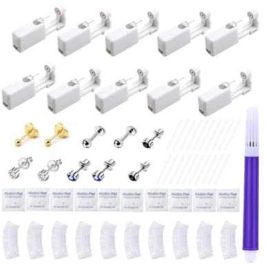 51 teiliges Ohrloch Stecher Set, mit Piercing Pistole Zubehör Ohrringe Selber Stechen Kit für DIY Piercing zu Hause, Piercing Set für Ohrlöcher Stechen mit Ohrschutz und Reinigungstüchern