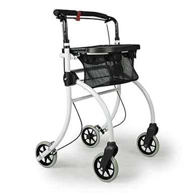 Drive Medical Indoor Rollator ROOMBA I Schmaler Wohnungsrollator mit Tasche und großem Tablett I Klappbarer Stubenrollator mit Ablagekorb I 5,6kg leichtes Aluminiumgestell, belastbar bis 100kg