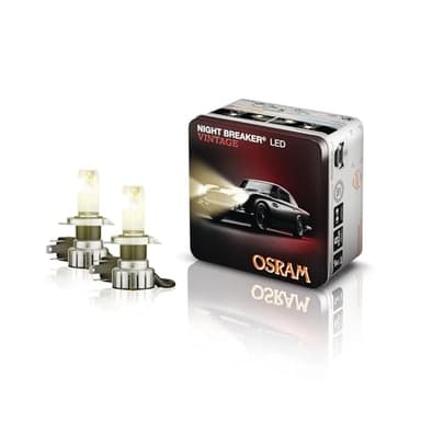 OSRAM NIGHT BREAKER LED VINTAGE H4 + R2 Adapter, 3000K, warmweiße Farbtemperatur, bis zu 330% mehr Helligkeit, Gelb