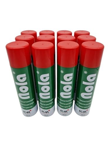 NOLA 12 x 300ml Universal Feuerzeuggas für Feuerzeuge und Flambierbrenner - Butangas zum Nachfüllen, premium Feuerzeuggas, Nachfüllgas, Butan Feuerzeug Gas - Optimal Für Alle Feuerzeugmodelle 703 (12)