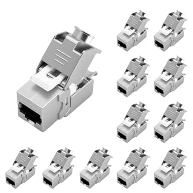 12 Stück Keystone RJ45 Cat 7 Connector Module - Tool-Free CAT7, CAT6, CAT6a RJ45 Keystone Jack, Netzwerkstecker Werkzeuglos, STP Shielded, 10 Gbit/s, 1000 MHz for Patch Panels & Network Sockets