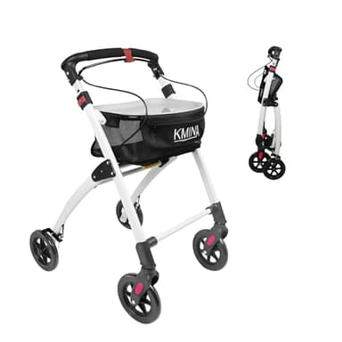 KMINA Rollator Schmal für Wohnung, Indoor Rollator Faltbar und Leicht mit Tablett, Aluminium, Mobilität für Zuhause, Senioren, PRO