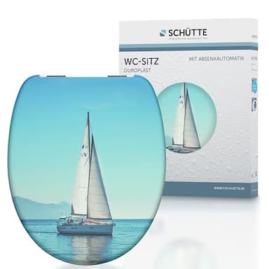 SCHÜTTE WC-Sitz Duroplast SAILING, Toilettensitz mit Absenkautomatik, passend für alle handelsüblichen WC-Becken, maximale Belastung der Klobrille 175 kg, SAILING 82148