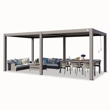 PRIMEYARD Pergola 3x6 m Aluminium Pfosten mit Lamellendach aus Aluminium graue Terrassenüberdachung