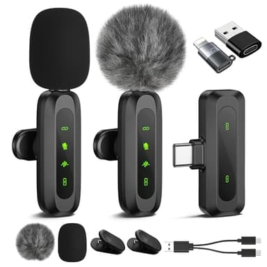 Jubolion Kabelloses Lavalier Mikrofon für iPhone, iPad & Android – 2er Set Mini Mikrofone mit LED-Anzeige, Geräuschunterdrückung, Plug & Play Ansteckmikrofon für Videoaufnahme, TikTok & Podcast