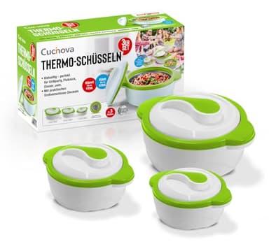TELE WELT Thermoschüssel mit Deckel [3er SET] mit dem Wärmebehälter Grillgut warmhalten bis zu 4 Stunden - Thermoschüssel set - Drei Thermoschüsseln (Grün)