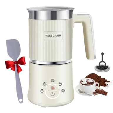 Milchaufschäumer Elektrisch 5-in-1, Milchschäumer Spülmaschinenfest mit Kakao Funktion für heißer Schokoladen, Heißer/Kalter Milchschaum, Warme Milch, 220V (BEIGE)