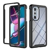 GOKEN Hülle für Motorola Edge 30 Pro, Transparent Zurück 360 Grad Case Bumper Cover Kratzfester PC/TPU Hybrid Schutzhülle Handyhülle, Stoßfeste Outdoor Rugged Hülle, Schwarz