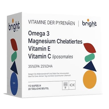 Liposomales Vitamin C + Omega-3 + Magnesium + Vitamin E – Hochdosiert, 100% natürlich | Bright Naturo Vitamine | 28 Tages-Sachets