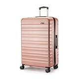 Amazon Basics Hartschalenkoffer, Großer Koffer (78 cm), Kratzfeste ABS-Schale, Erweiterbar, 4 Rollen, Roségold