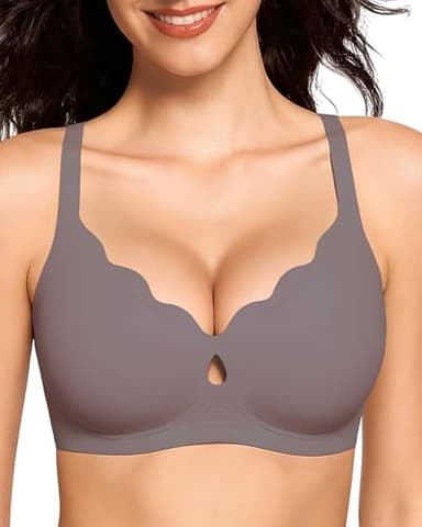 Vinfact Bequem BH Damen Ohne Bügel Nahtloser Große Brüste Starker Halt V-Ausschnitt Bügelloser Seamless T Shirt Schlaf BH Grau XL