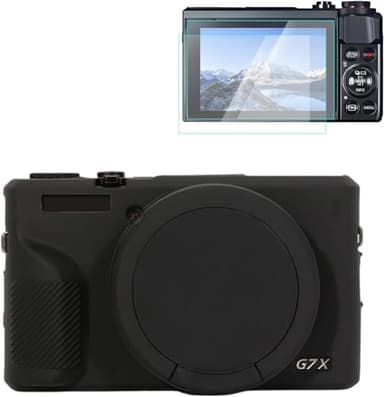 Rieibi Silikon-Schutzhülle für Canon G7X Mark III Hülle, G7X Mark III Zubehör mit 2 Stück Displayschutzfolie, Abnehmbarer Objektivschutz für Canon G7X Mark III Digitalkamera