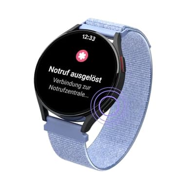 PATRONUS Notruf Uhr - für Senioren - Notfallarmband mit GPS & manuellem Notrufknopf - 24/7 Zentrale - ABO erforderlich - mit App - Sicherer Hausnotruf im Alltag (Hellblau)