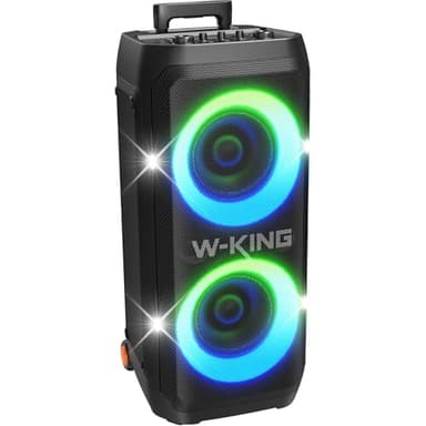 W-KING Tragbare Bluetooth-Lautsprecher-Box mit 370W MAX Pro Sound, Lichtshow, CSB, Bass Boost, Rollen und Teleskopgriff, 25H Laufzeit, Schnellladung, MIC&Guitar in,Party Lautsprecher für innen&außen